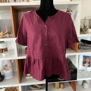 Madewell wine coloured blouse in size medium